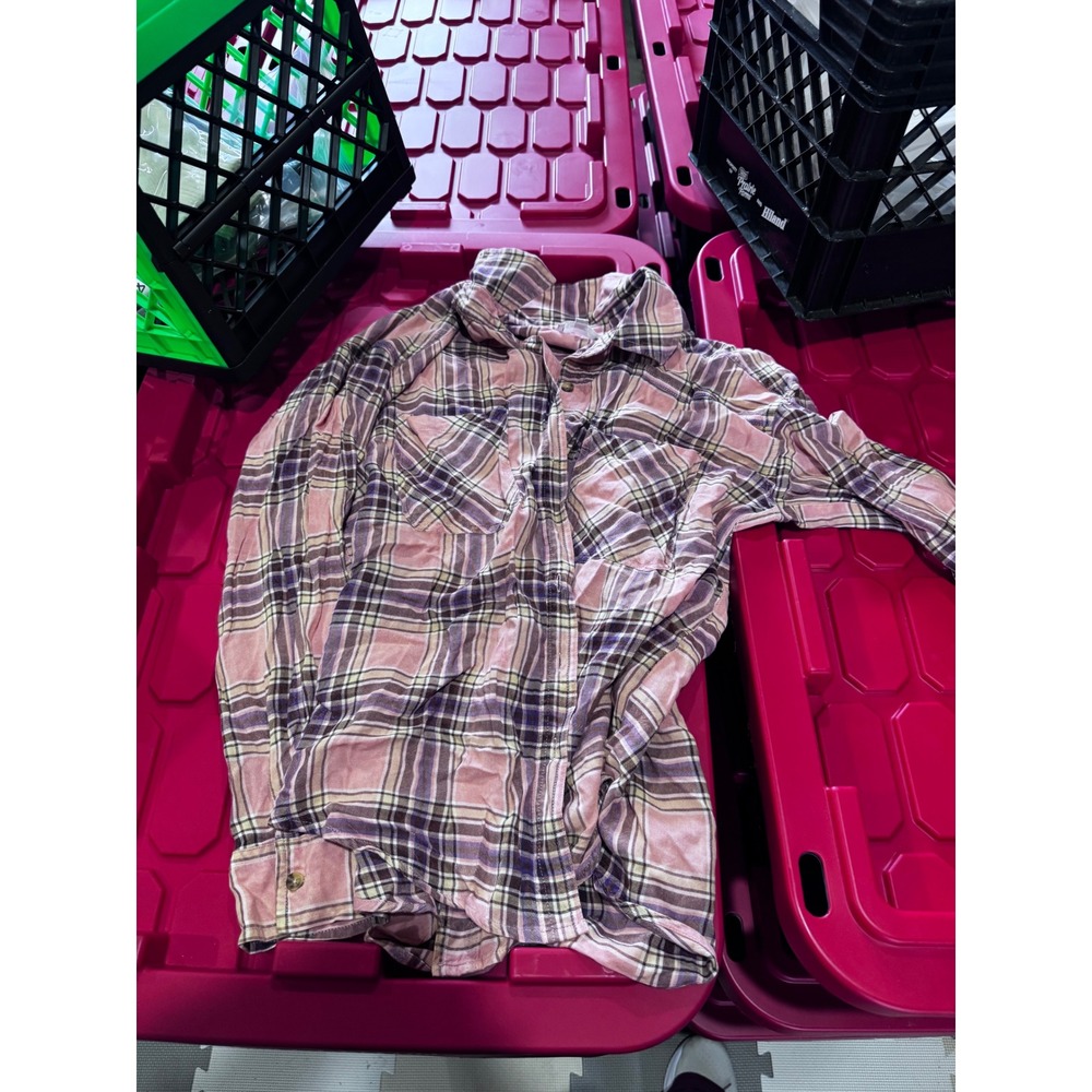 Grace & Lace Womens Small Pink Purple Plaid Button Down Flannel Shirt Top
